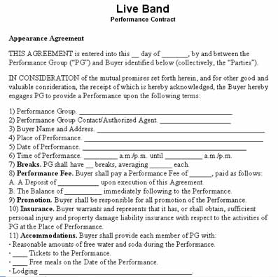 Download Live Band Performance Contract