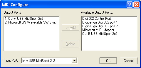 MIDI Configure Screen
